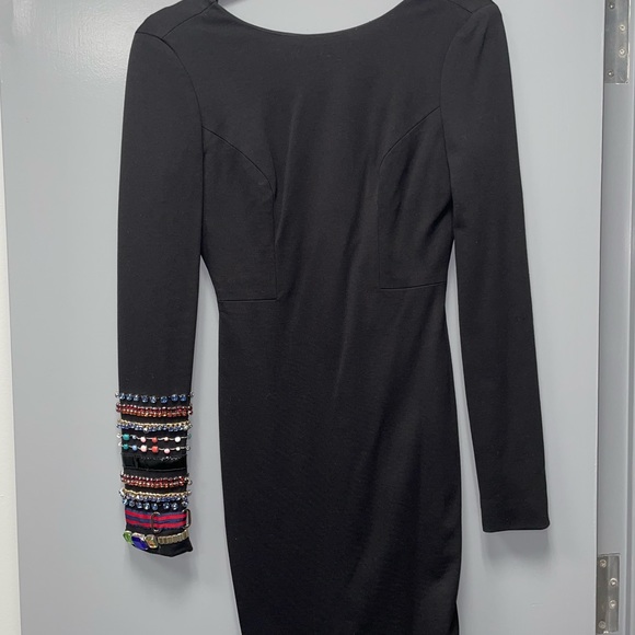 Cynthia Rowley Black Ponte Long Sleeve Embellished Cocktail Dress NWT Low Back - Picture 2 of 12